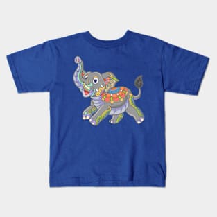 Elephant Frolic Stained Glass Zentangle Kids T-Shirt